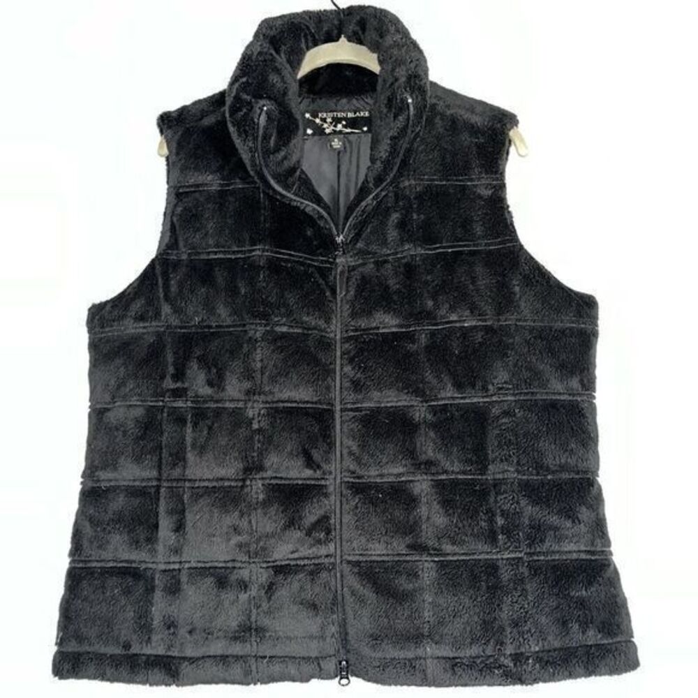 Kristen Blake Faux Fur Goosedown Vest Full Zip Women's XL Black Soft High Neck